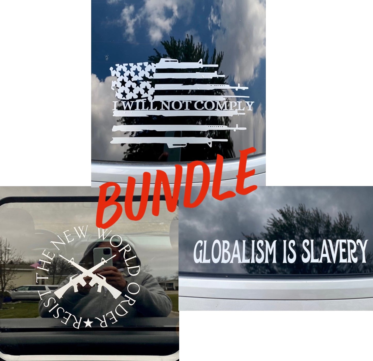 Anti-Globalism decal bundle- two 8 inch and one 6 inch decals.