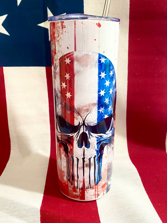 Fuck Around And Find Out Red/White/Blue skull tumbler