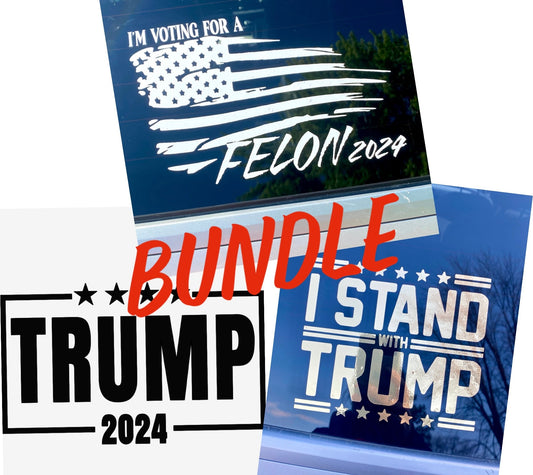 The Trump 2024 decal bundle- one 8 inch and two 6 inch decals.