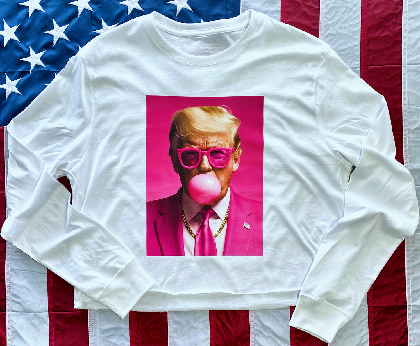 Bubblegum Trump women’s boyfriend cropped tee.